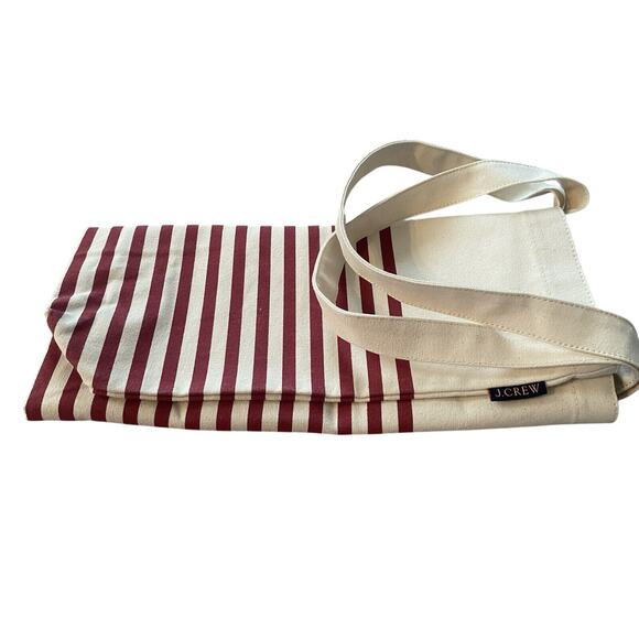 J. Crew Tote, Travel Adult Canvas Striped Burgundy Stripe Large - Picture 5 of 5